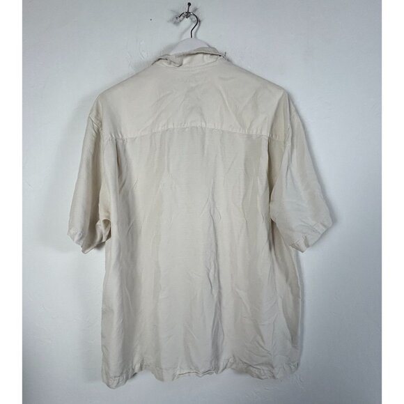 Tommy Bahama Mens Silk Jacquard Floral Button-Up Short Sleeve Shirt XLX Ivory - Picture 2 of 7